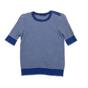 Monoprix Femme Women’s Small Blue White Geometric Short Sleeve Sweater Top